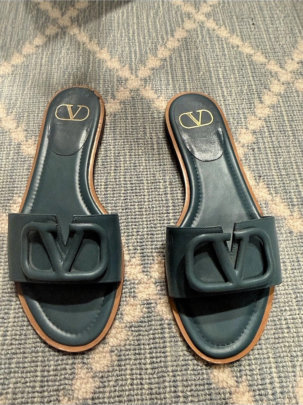 Valentino Logo Slide Sandals in blue